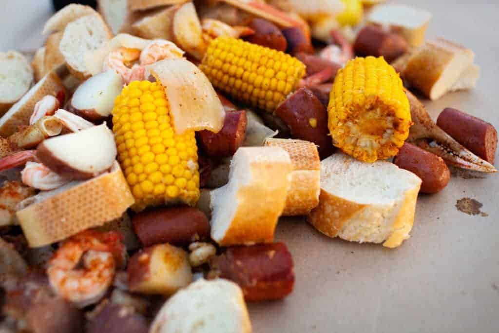Low Country Boil Prepared and On Table