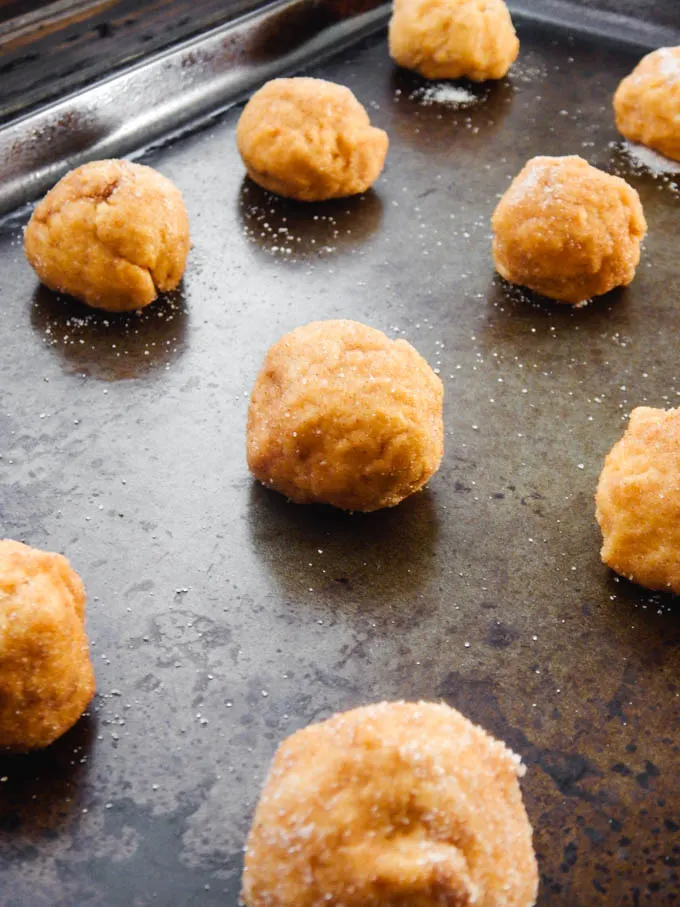 Rolled snickerdoodles before baking