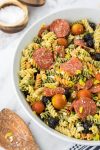 pasta salad recipe in white bowl