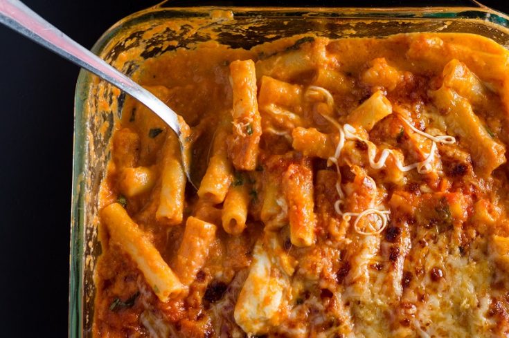 Baked Ziti in casserole dish