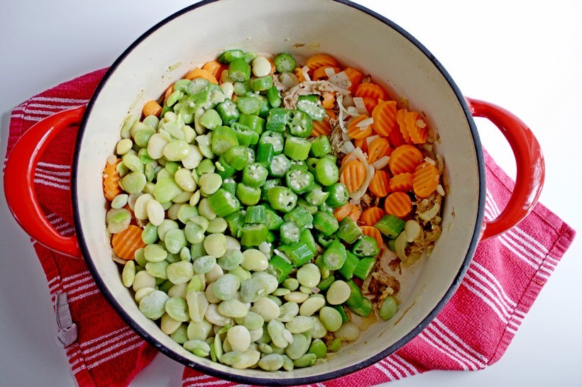 Frozen veggies in dutch oven