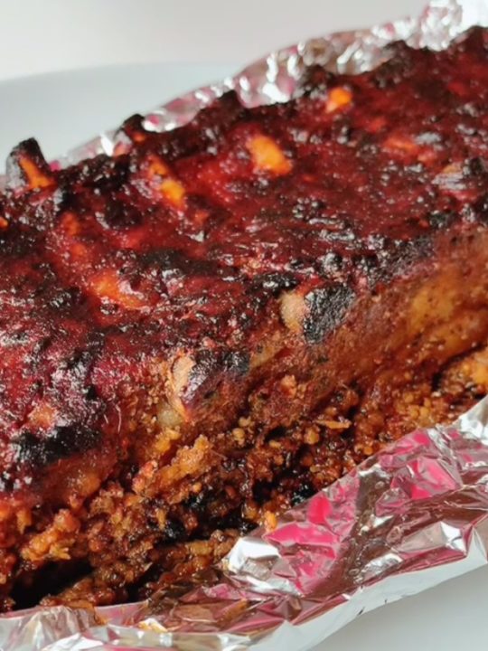 slab of cooked pork ribs