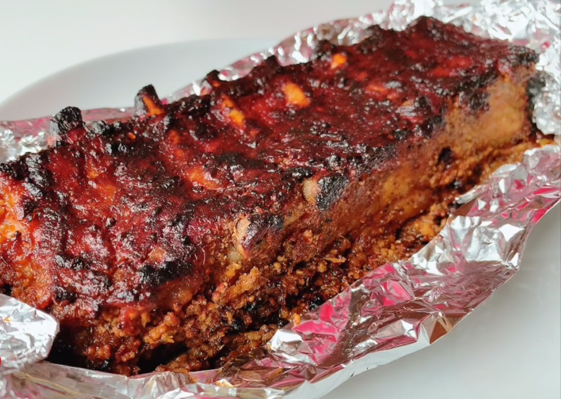 slab of cooked pork ribs