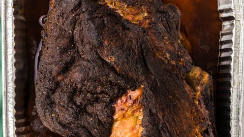 Whole Pork Shoulder Cooked in Roasting Pan