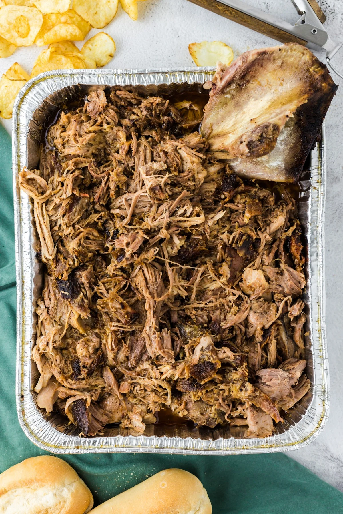 Shredded Pork Shoulder in Roasting Pan