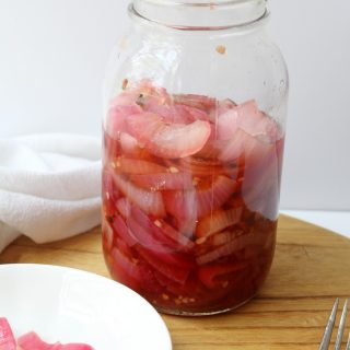 Pickled red onion closeup