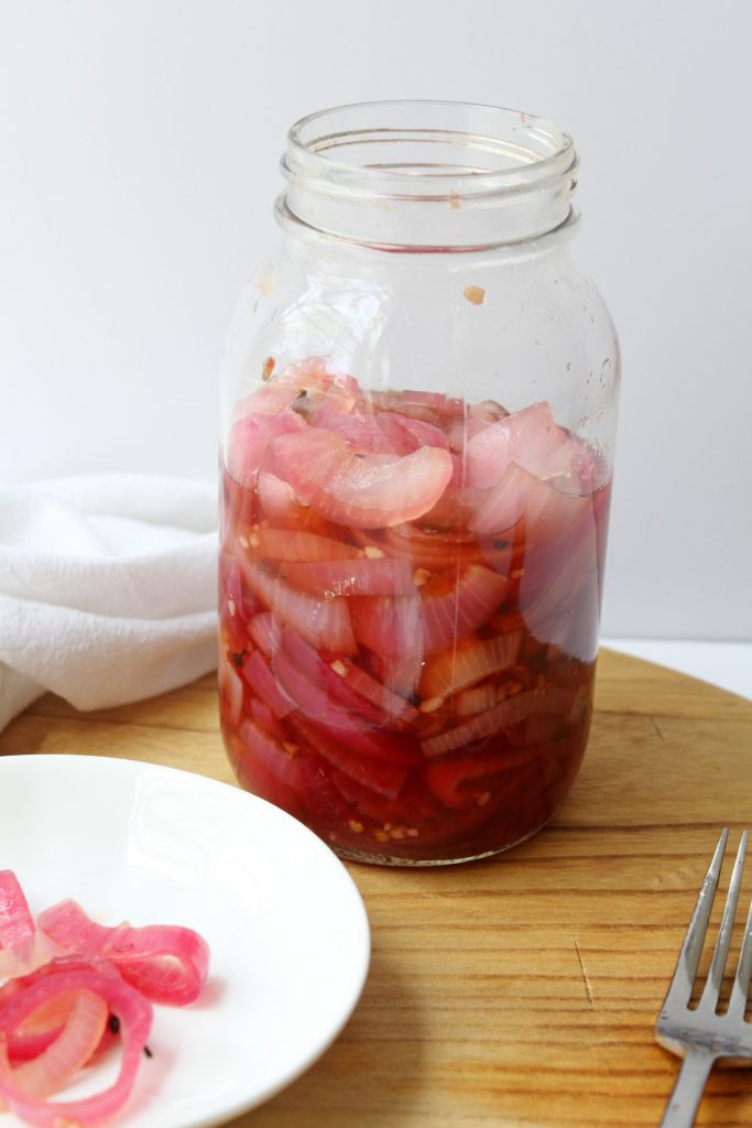 Pickled red onion closeup