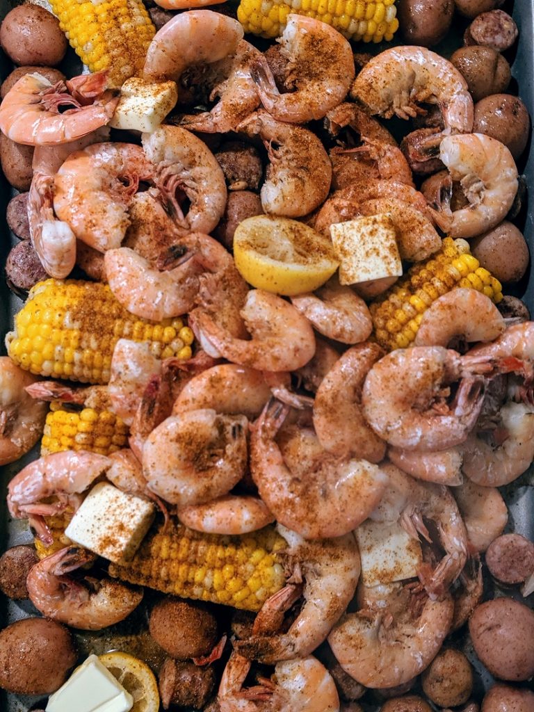 Ingredients for Sheet Pan Shrimp Boil cloe up