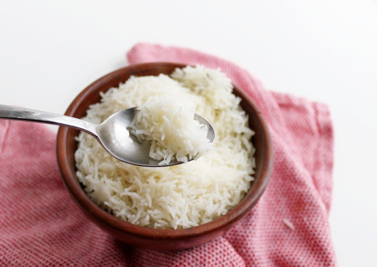 Spoon of white rice