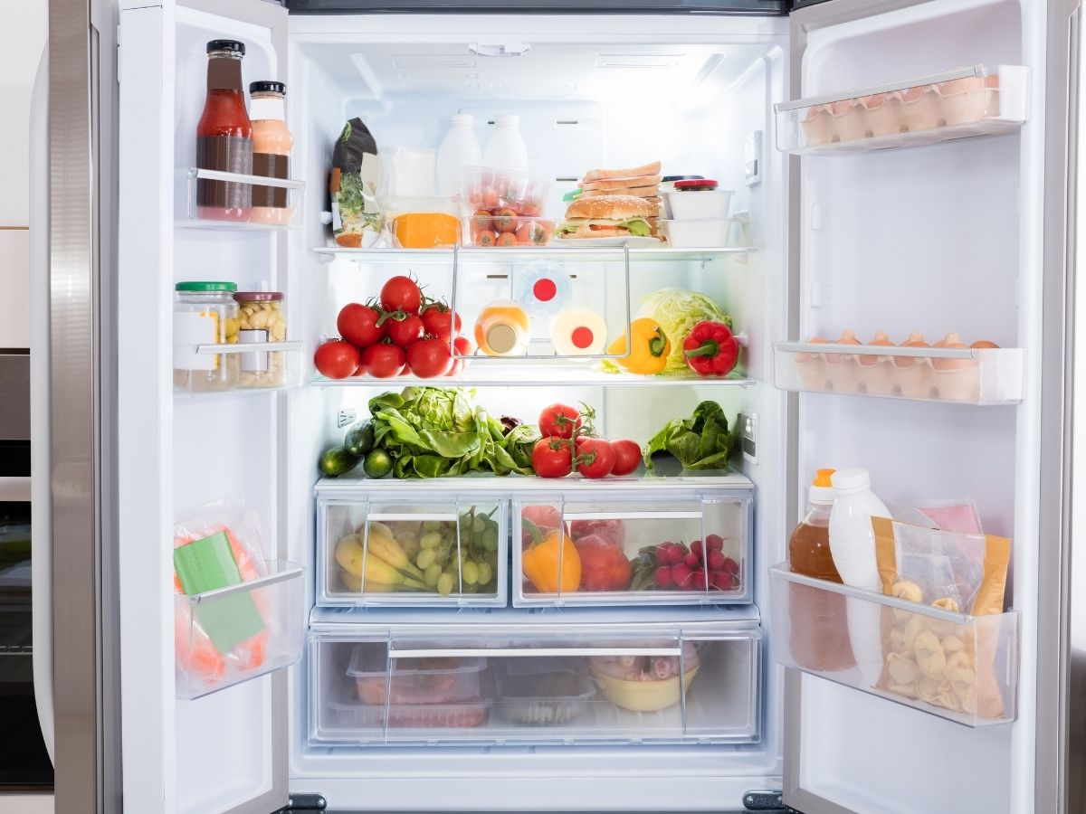 Stocked refrigerator with food