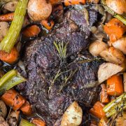 pot roast surrounded by vegetables