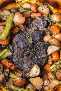 pot roast surrounded by vegetables