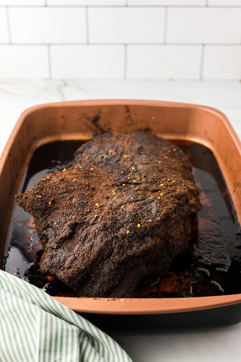 whole brisket in roasting pan