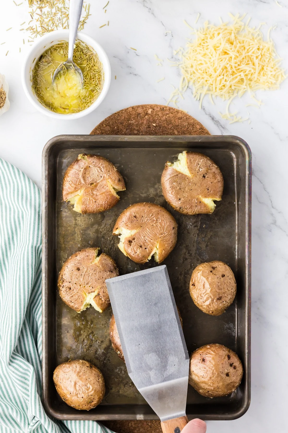 mashing potatoes with spatula