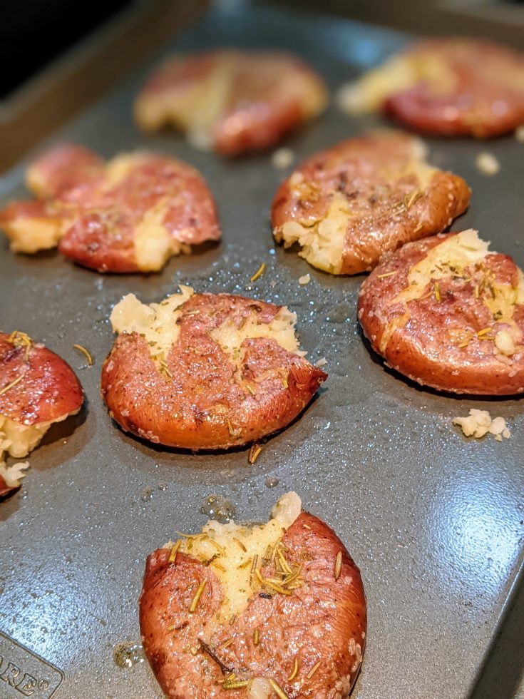 Crispy-Skinned Smashed Red Potatoes with Salt & Herbs
