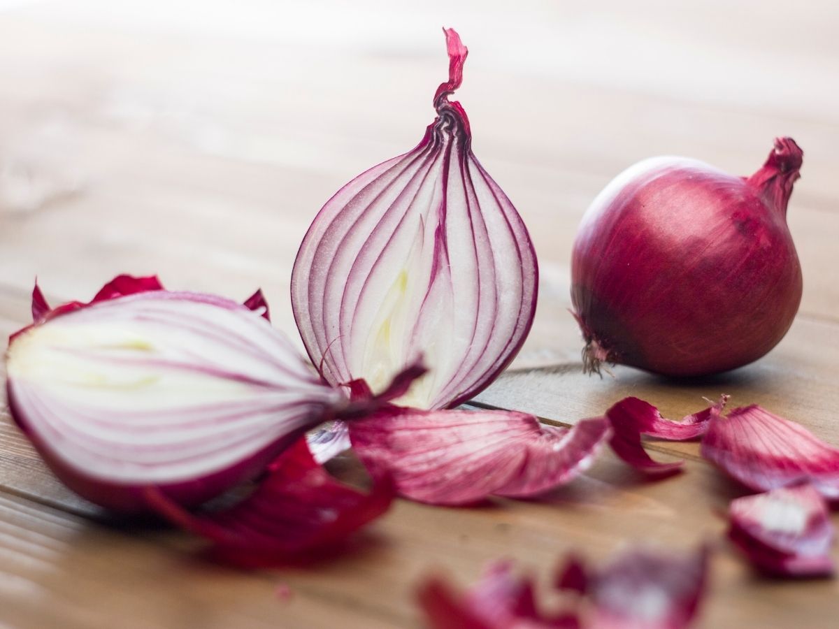 Halved red onion