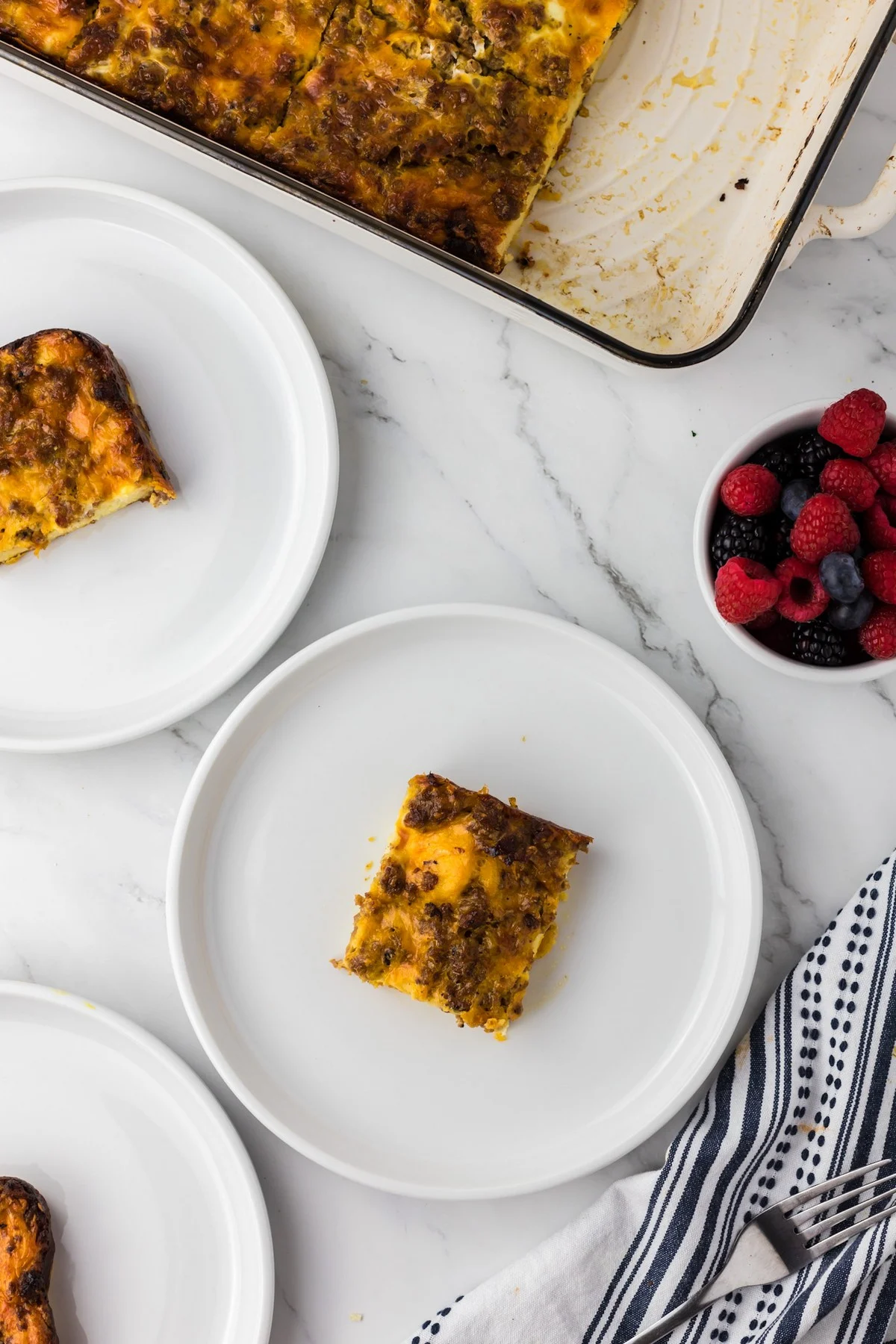 breakfast casserole serving on plate