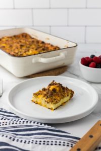 breakfast casserole serving on plate