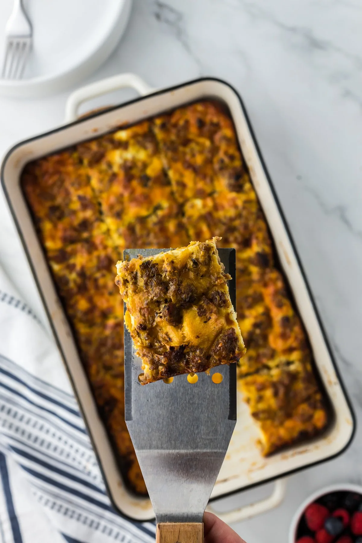 spatula serving breakfast casserole