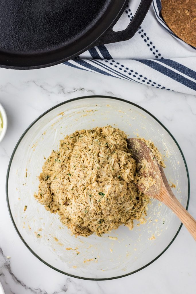 mixing crab meat mixture