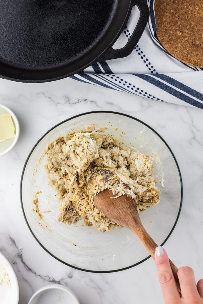 stirring crab meat