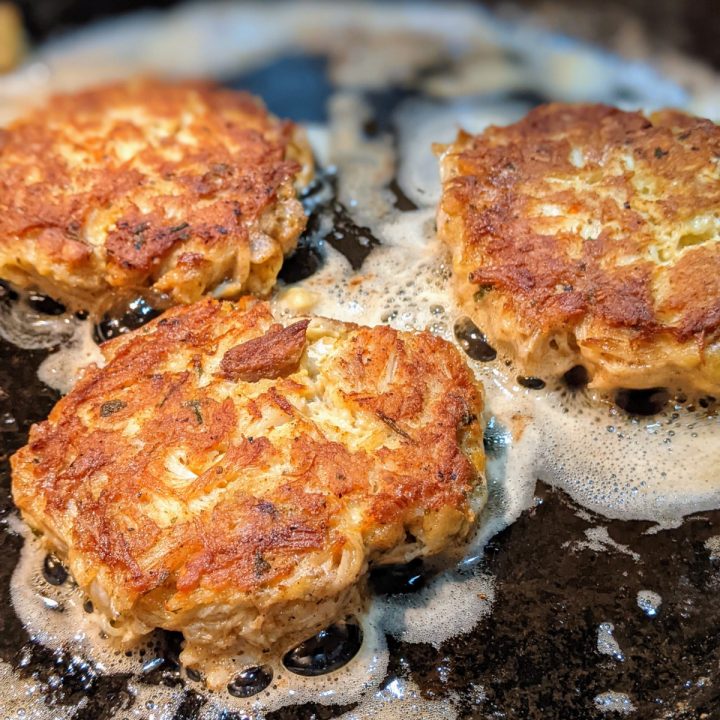 finishing crab cakes on other side in skillet with better