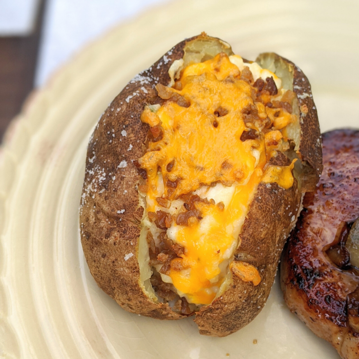 Twice baked potato on a plate