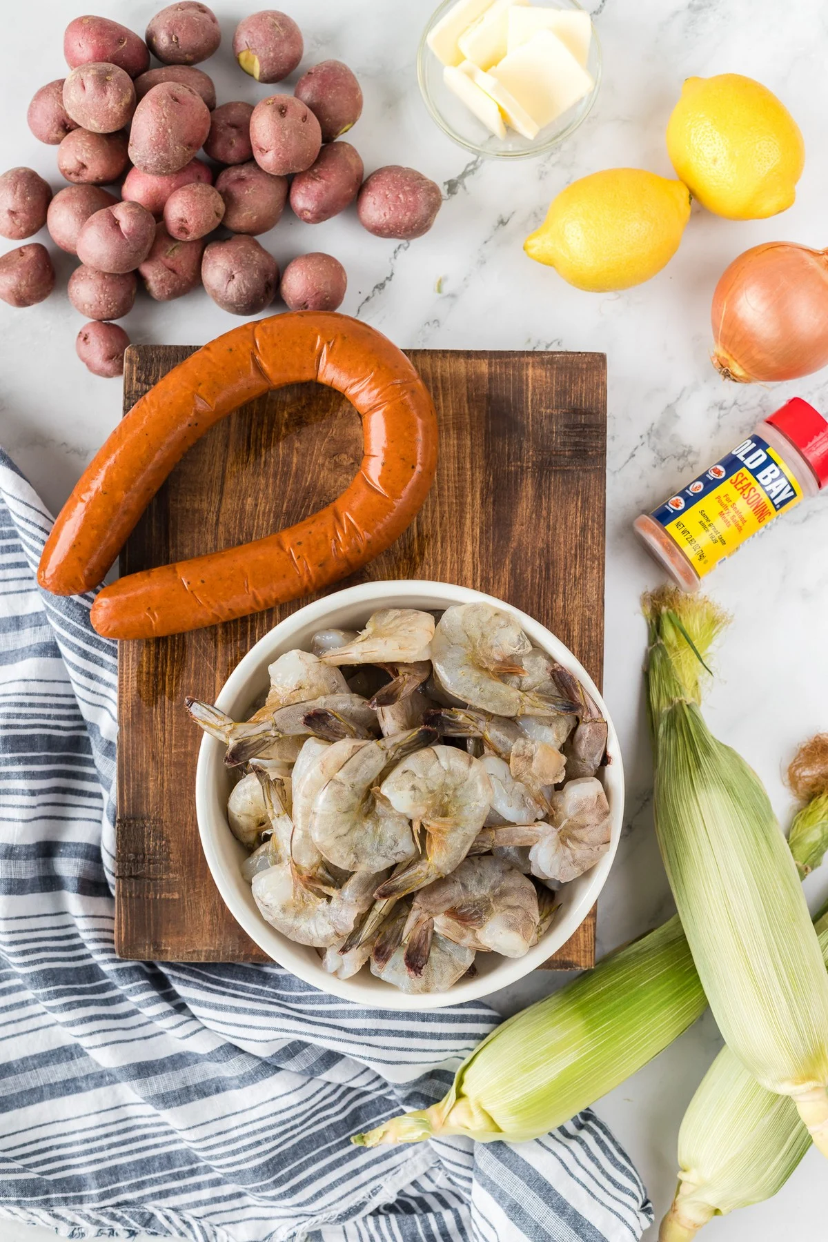 ingredients for a sheet pan shrimp boil