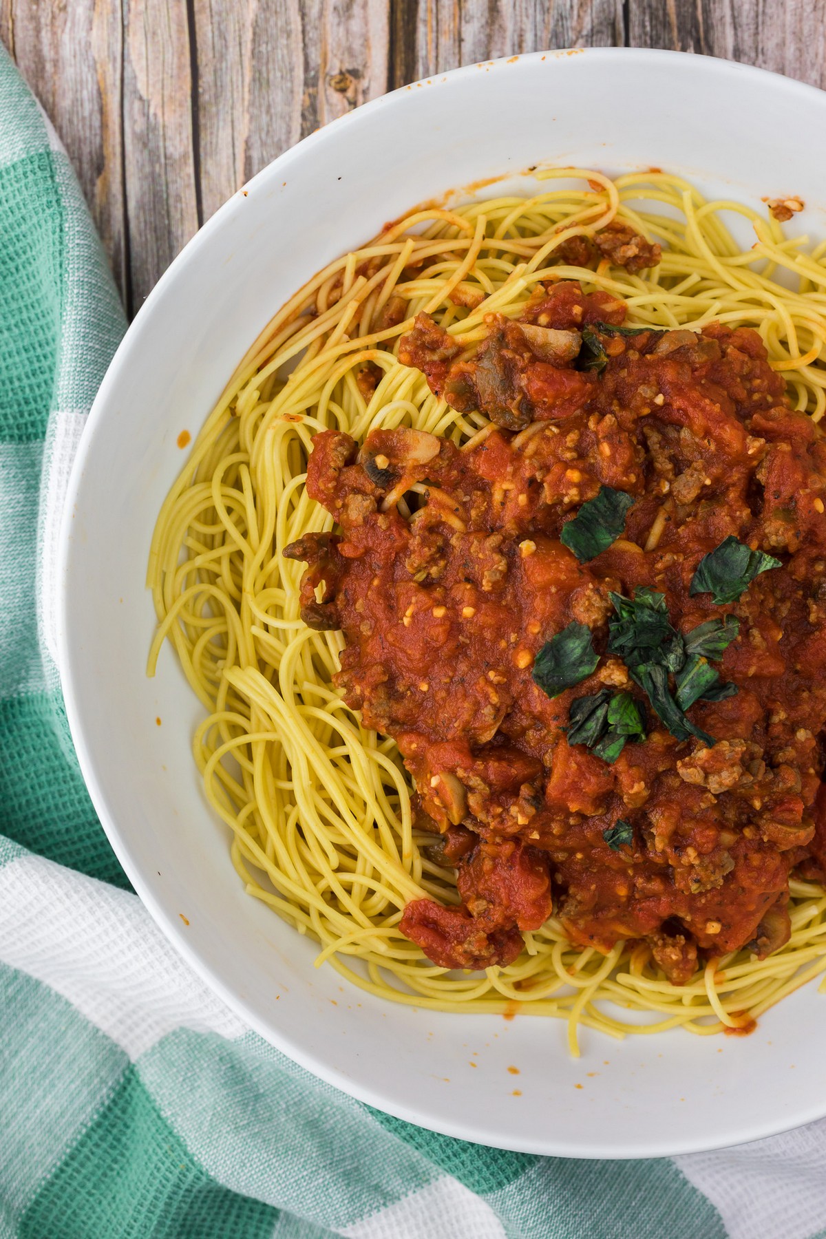 plated bowl of spaghetti noodles and sauce