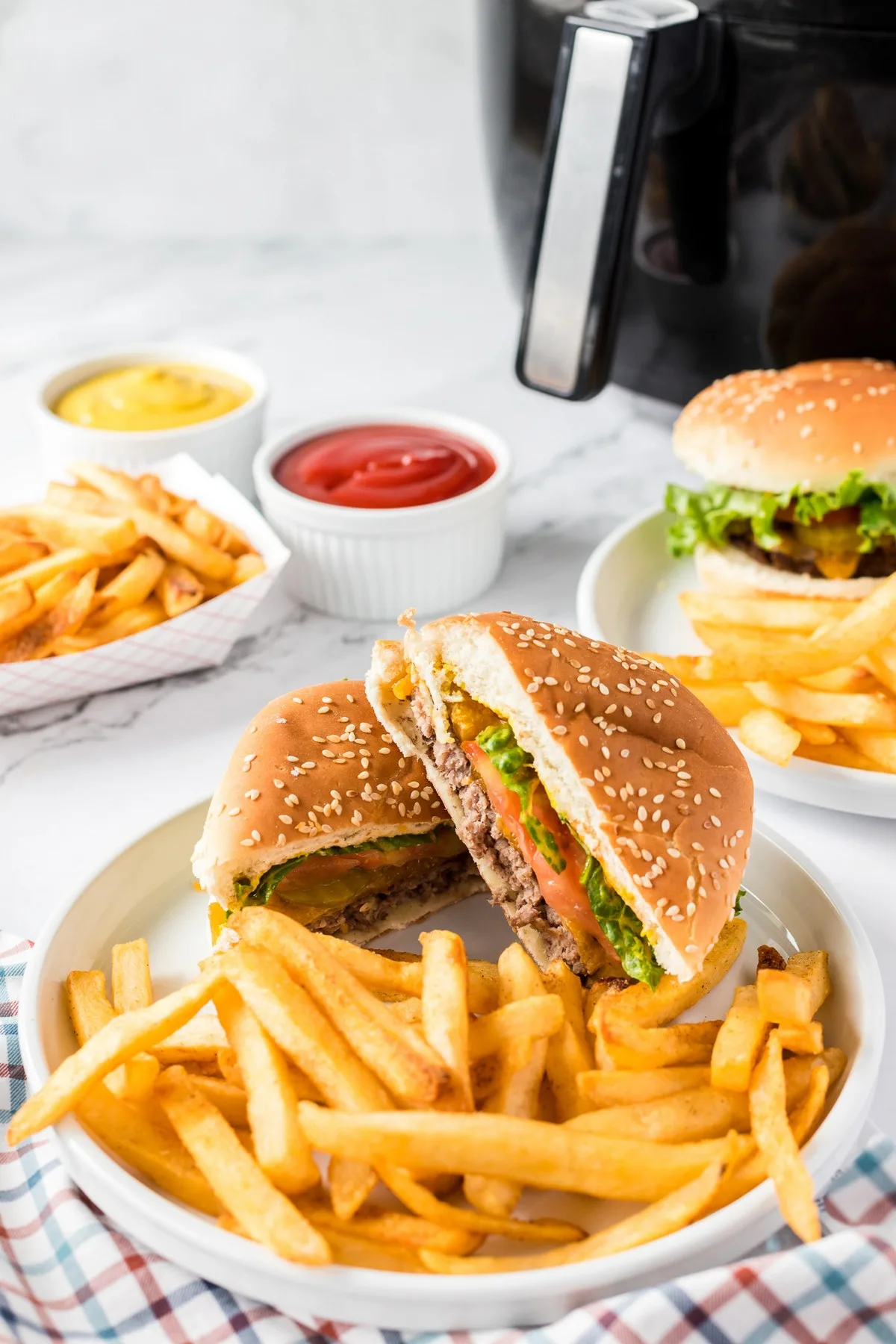 hamburger meal with french friens