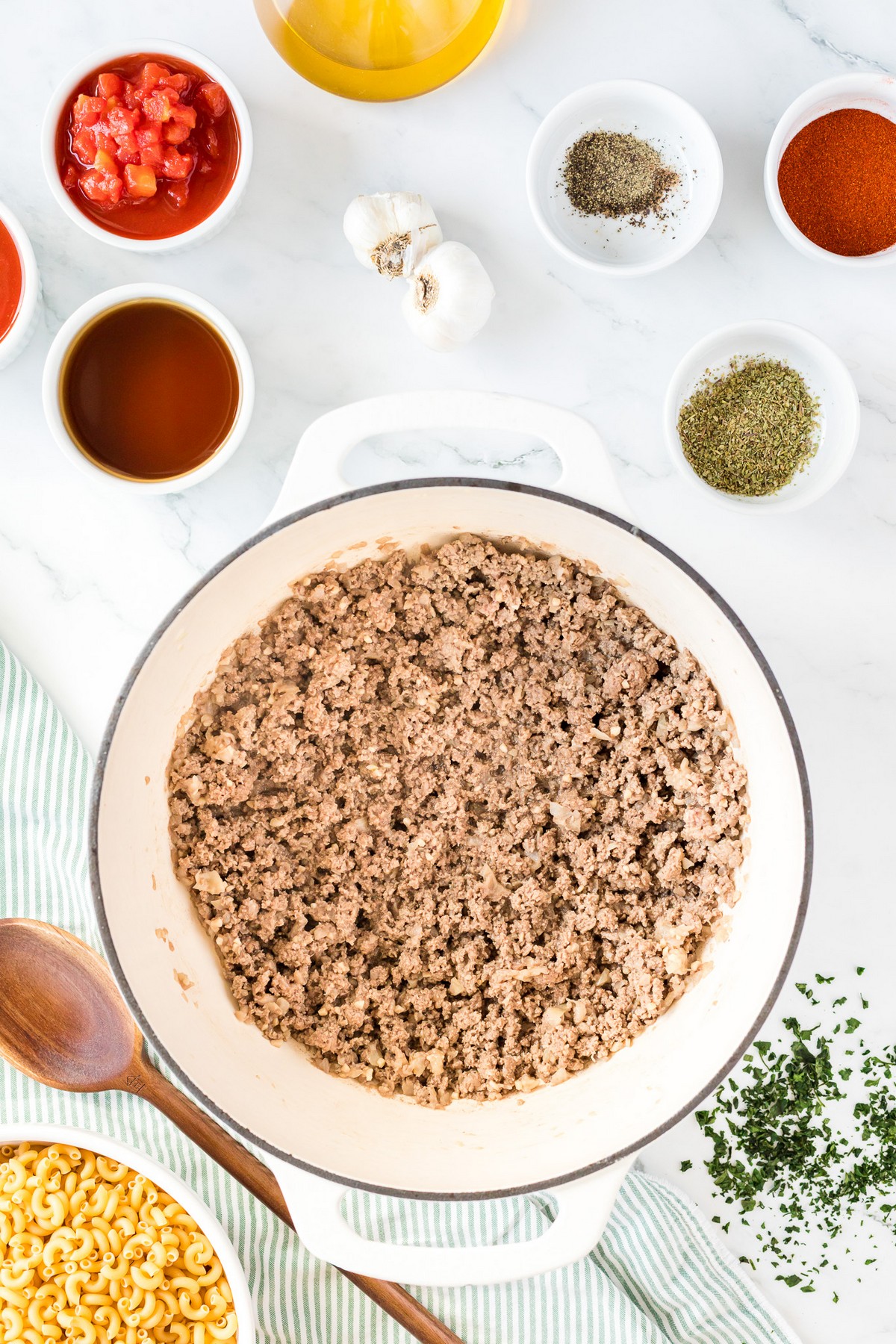 browned ground beef in pot