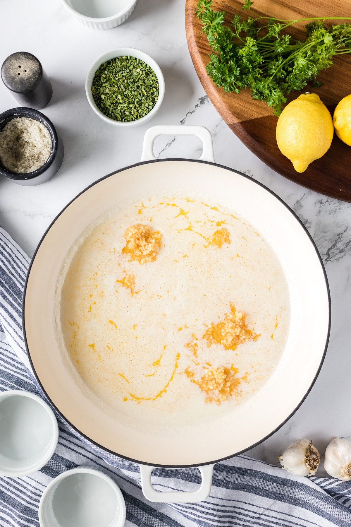 garlic and butter in saucepan