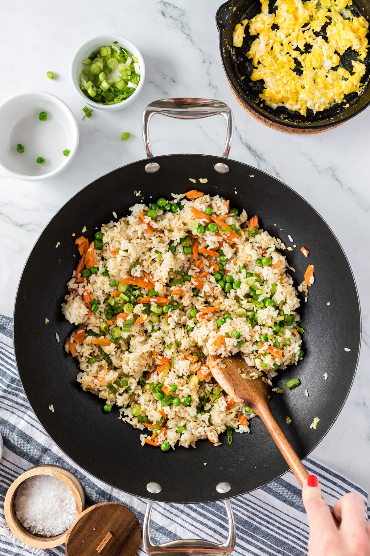 prepared fried rice in wok