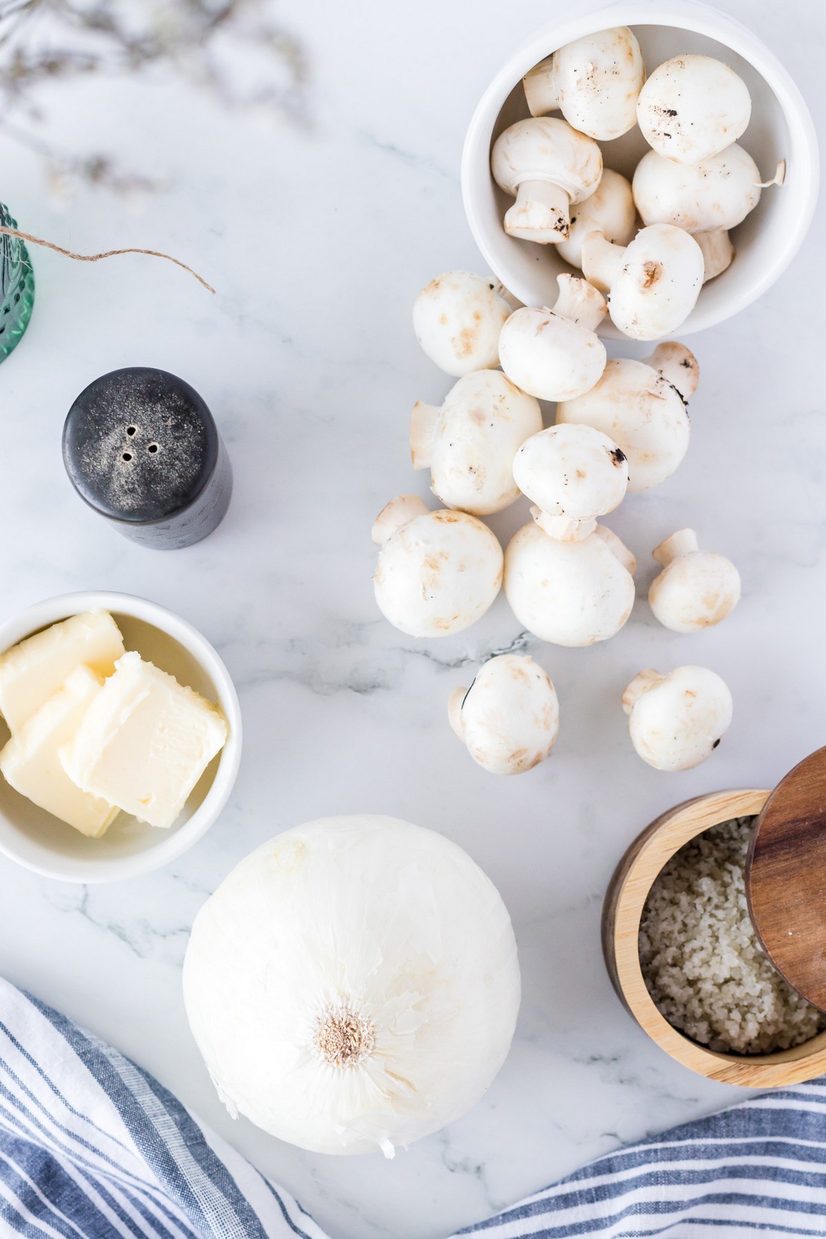 ingredients for caramelized onions and mushrooms