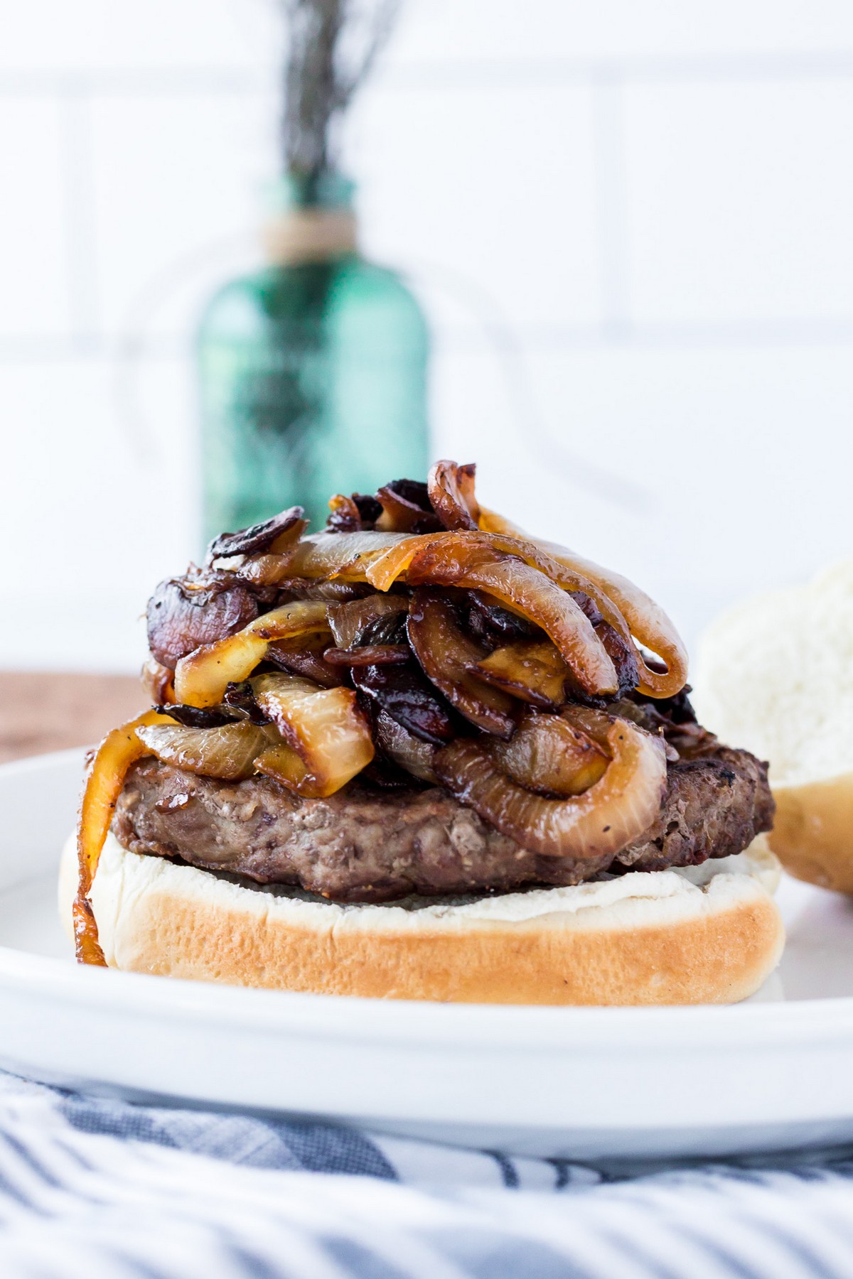caramelized onions and mushrooms on a burger