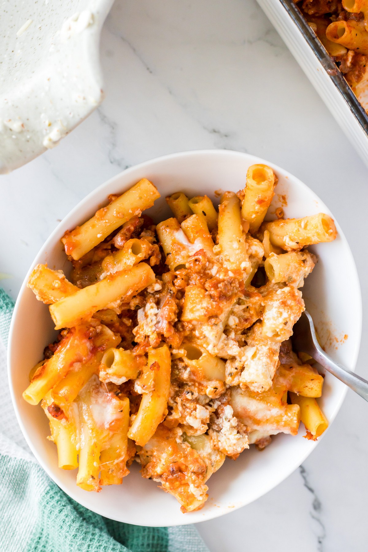 serving of baked ziti casserole