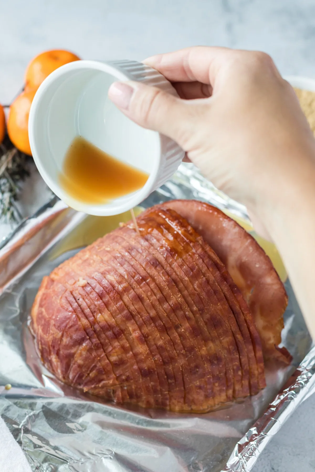 adding glaze to ham