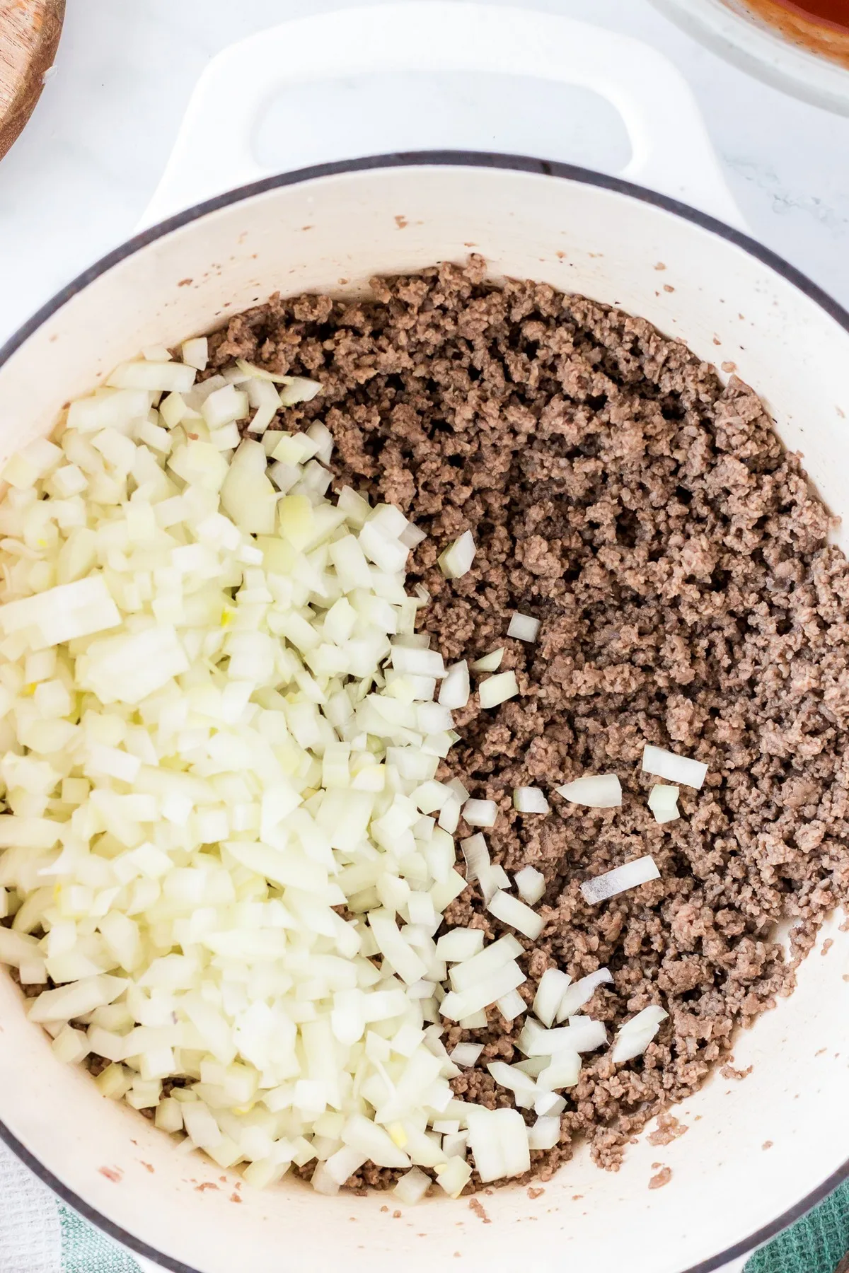 brown ground beef and onion for sloppy joe meat mixture