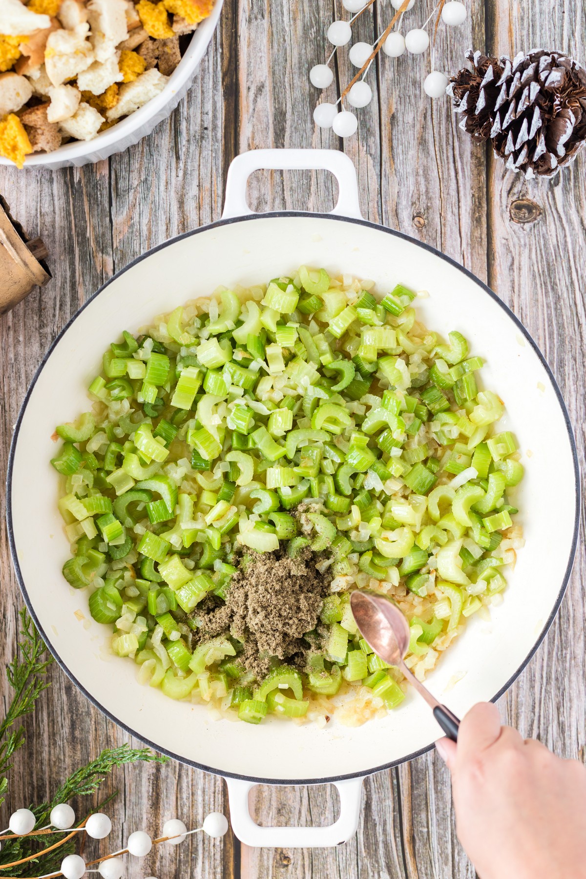 sauteeing celery and onion