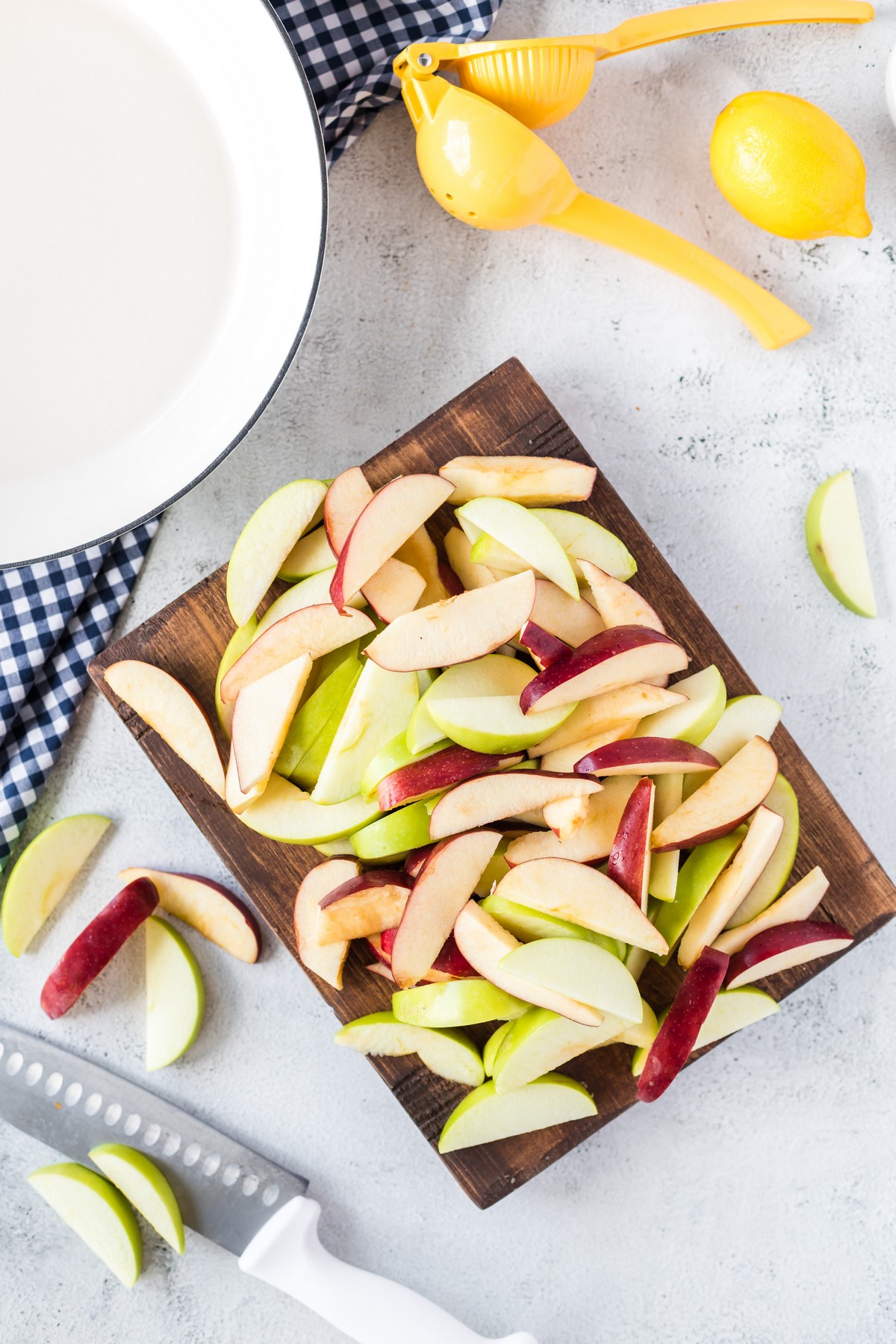 apple slices on cutting board