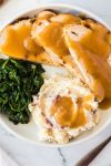 turkey breast meal with potatoes and spinach pin image