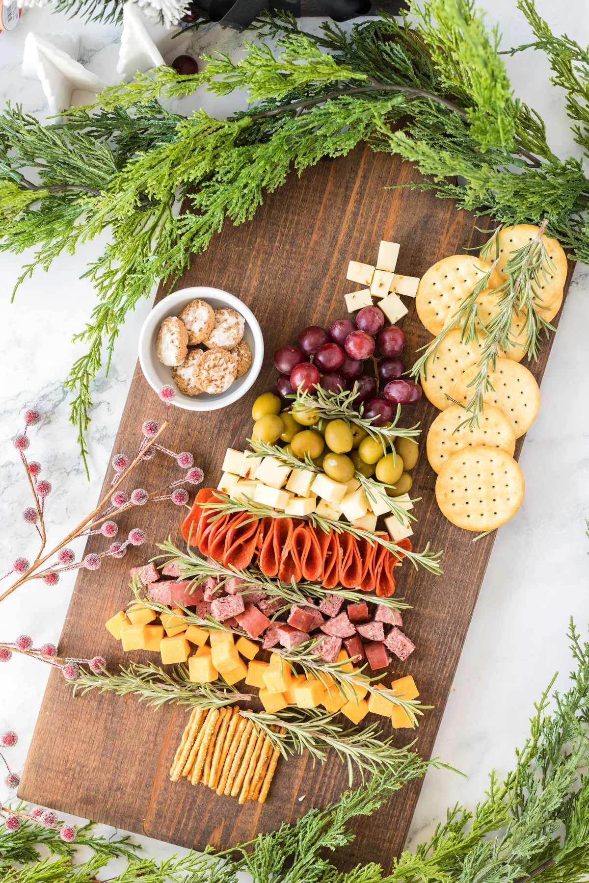 completed christmas tree charcuterie board
