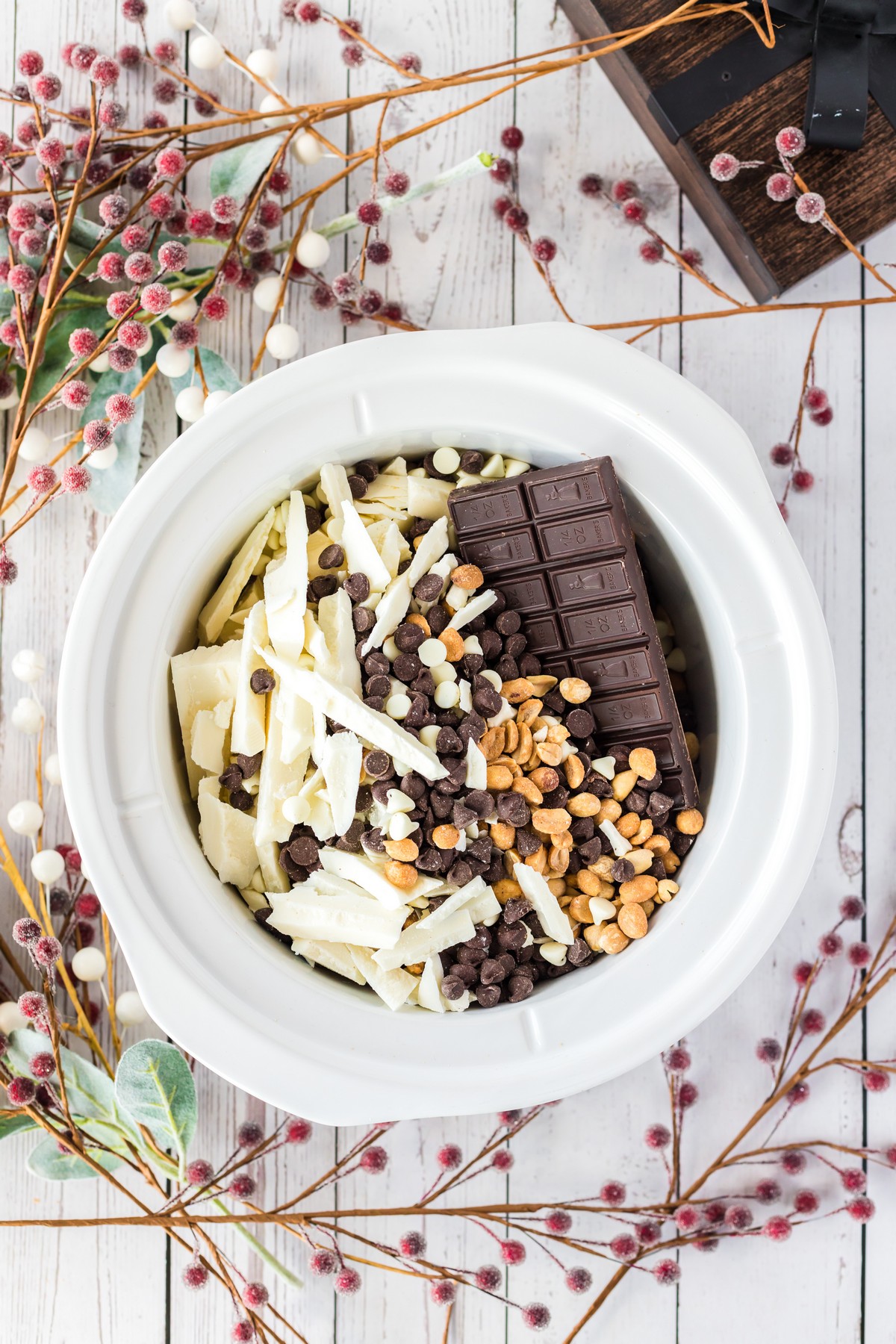 ingredients for chocolate almond bark in crockpot