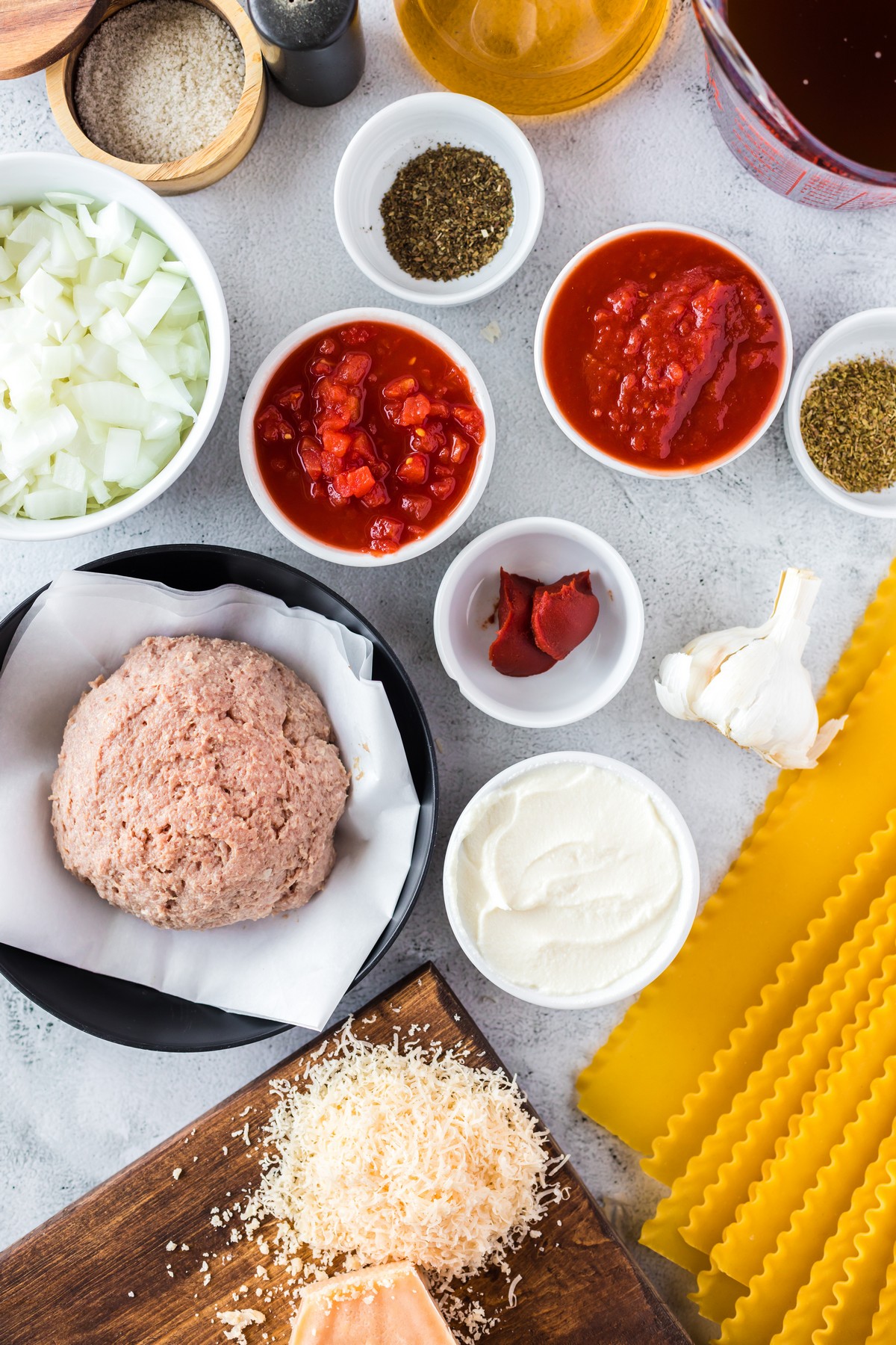 uncooked ingredients for lasagna soup