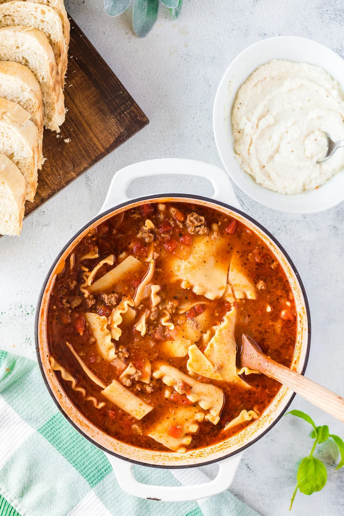 serving lasagna soup