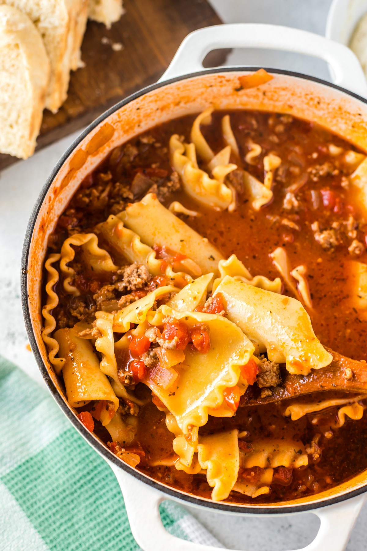 lasagna soup in a dutch oven