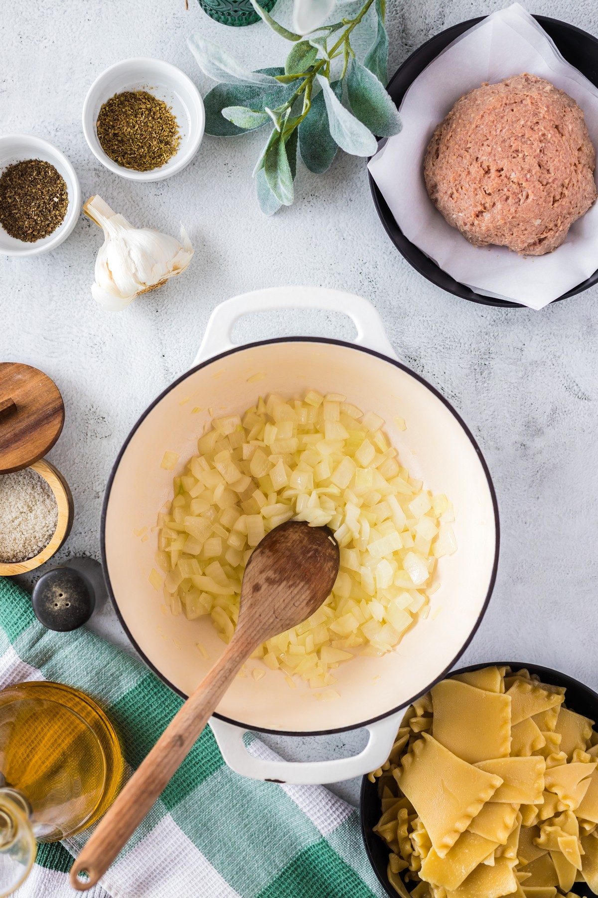 sauteeing onion for lasagna soup