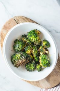 air fryer broccoli in a white bowl
