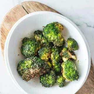air fryer broccoli in a white bowl