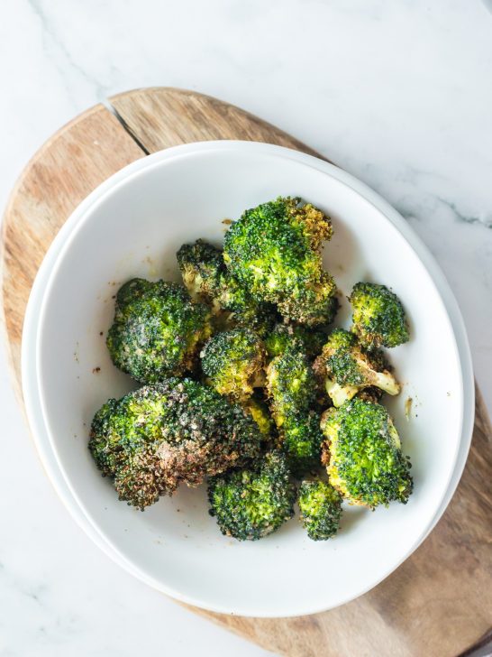 air fryer broccoli in a white bowl